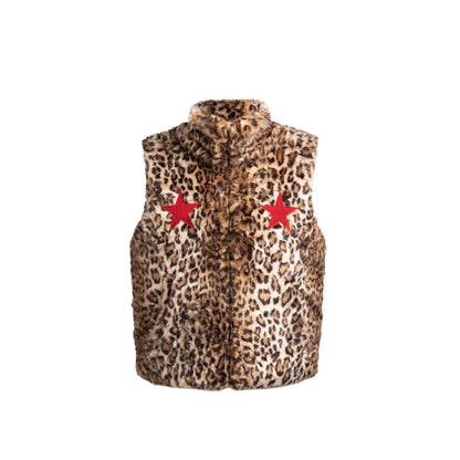 LEOPARD PUFFER JACKET - BROWN